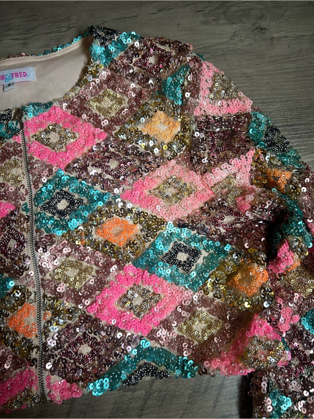 Elsie & Fred Pink Multicolor Cropped Sequin Party Jacket - Picture 4 of 7